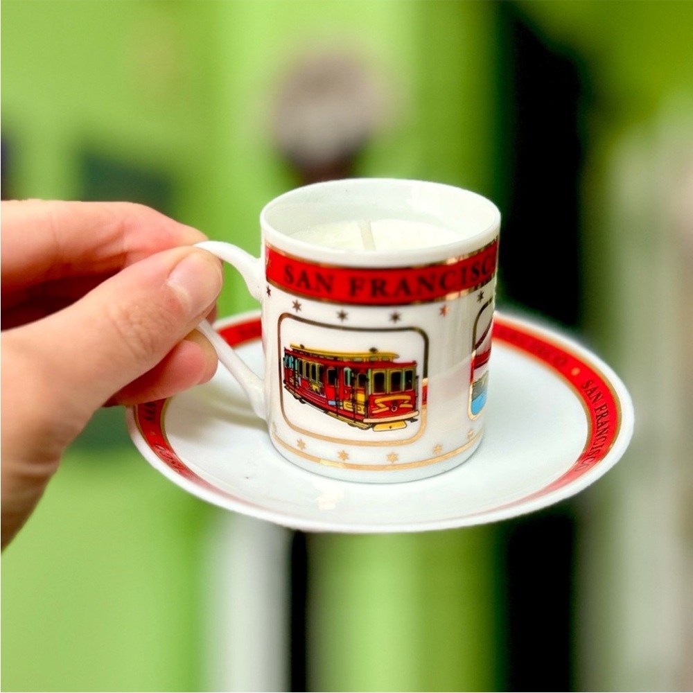 San Francisco Cable Car Souvenir Cup and Saucer Mini Espresso Candle Decor Art - Picture 7 of 8